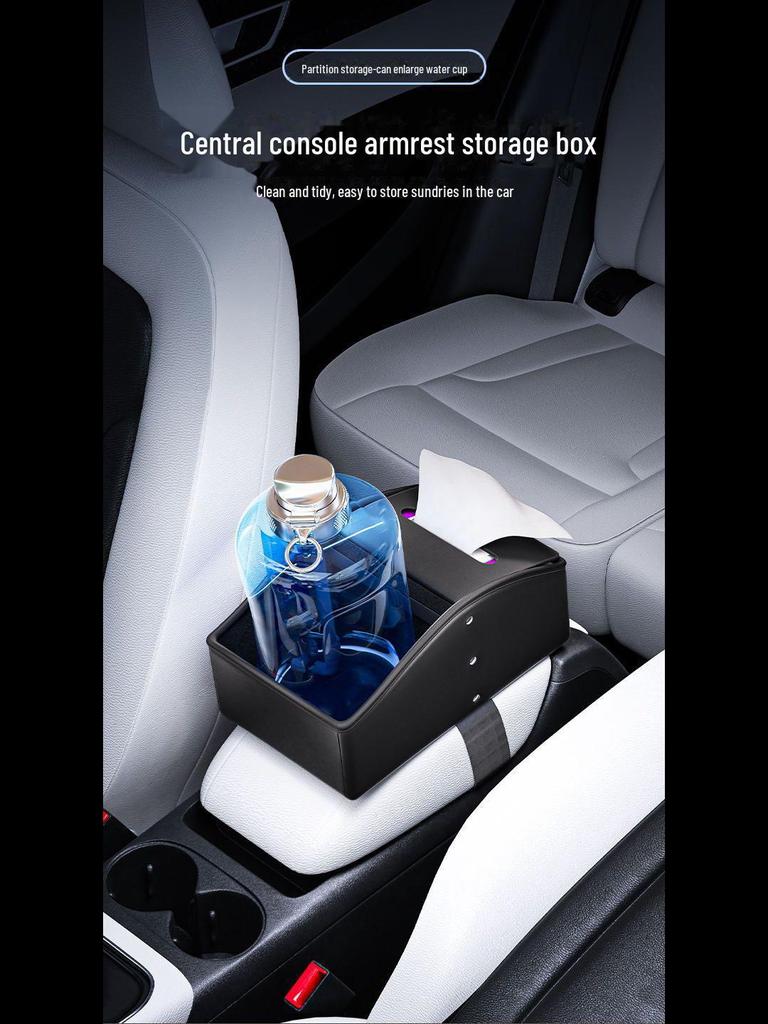 Multi-Function Car Armrest Storage and Tissue Box