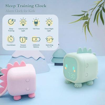 Kids Digital Alarm Clock Rechargeable Night Lights Sleep Trainier Time Temperature Display Sound Control Snoozing Function