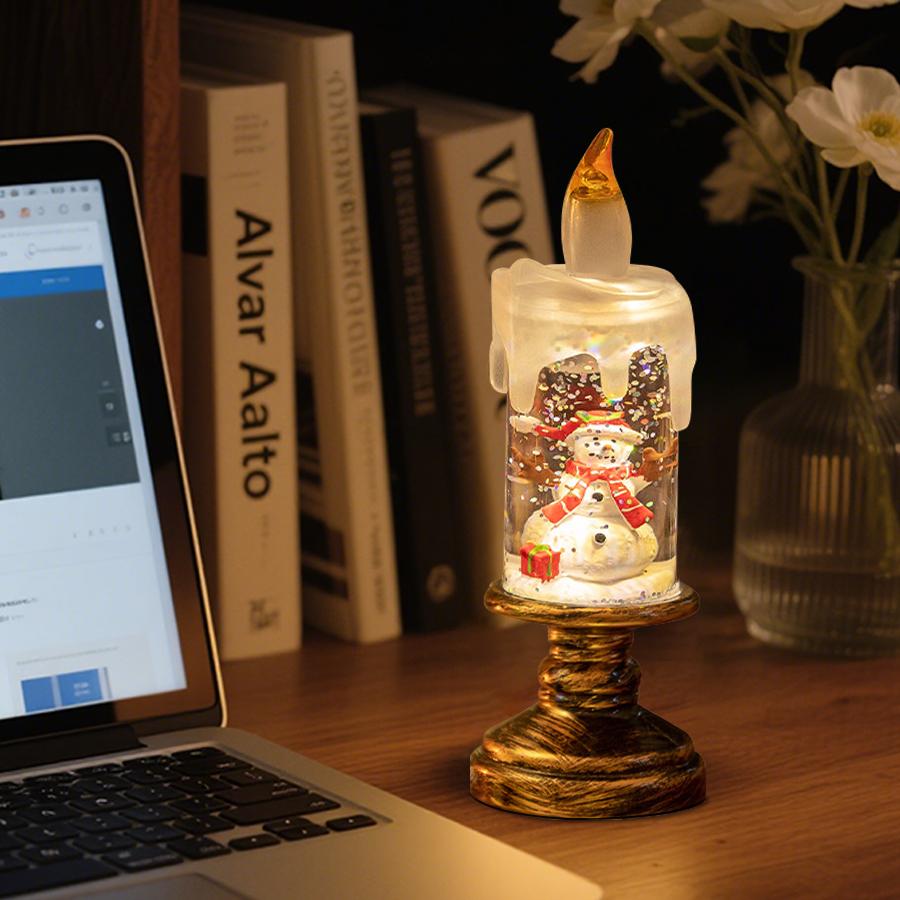 Creative LED Electronic Candle Light Christmas Crystal Snowy Candles Lamp For Christmas Gifts Bedroom Desk Festival Home Decor