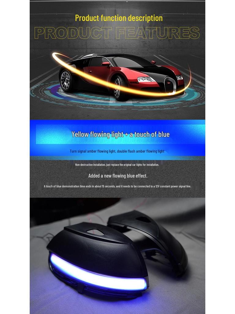 Sequential Turn Signal Light with Blue Tint for 2012-2018 Volkswagen Passat Rearview Mirror Modification