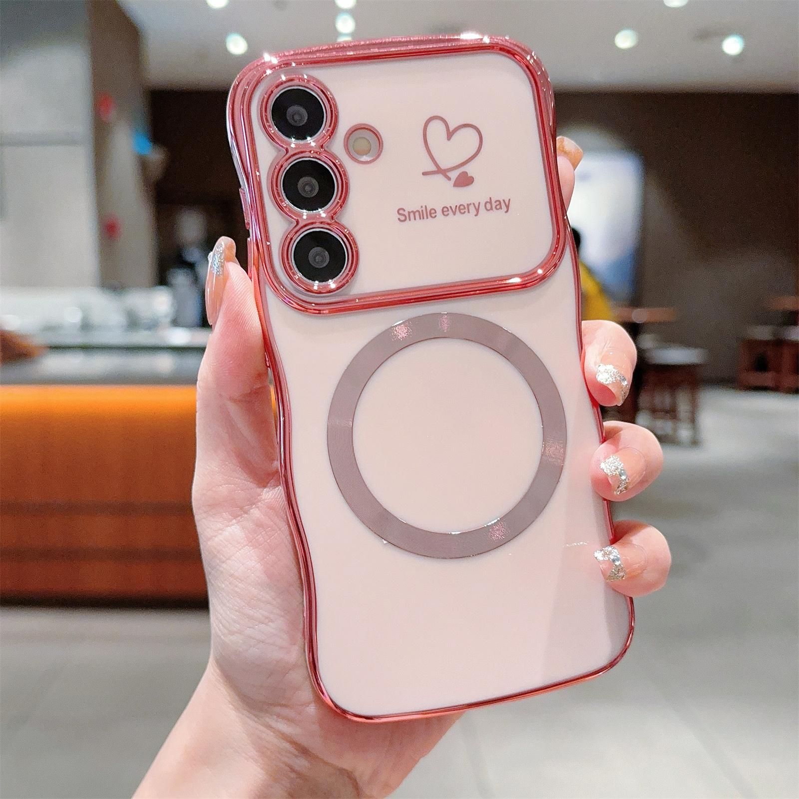 

For Samsung Galaxy S25+ Magnetic Case Electroplating Curly Frame TPU Phone Cover Large Window C