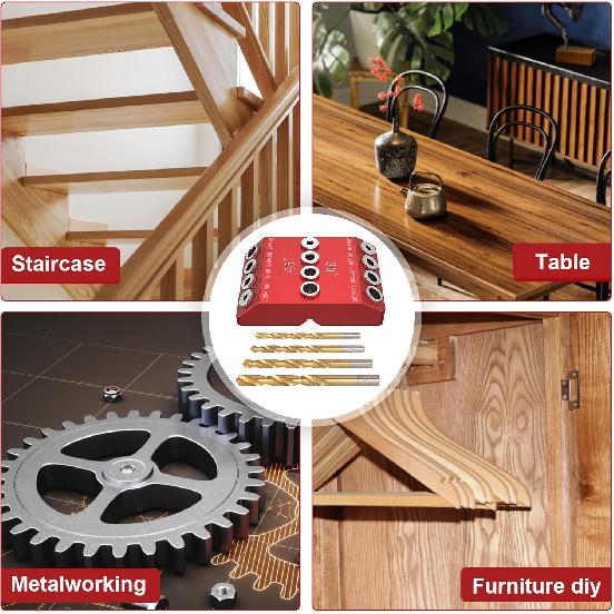 Multi Angle Drill Guide Jig 30 45 90 Degree with 4 Drill Bits Portable Drill Guide for Angled Holes and Straight Hole All Metal Jig for Stairs