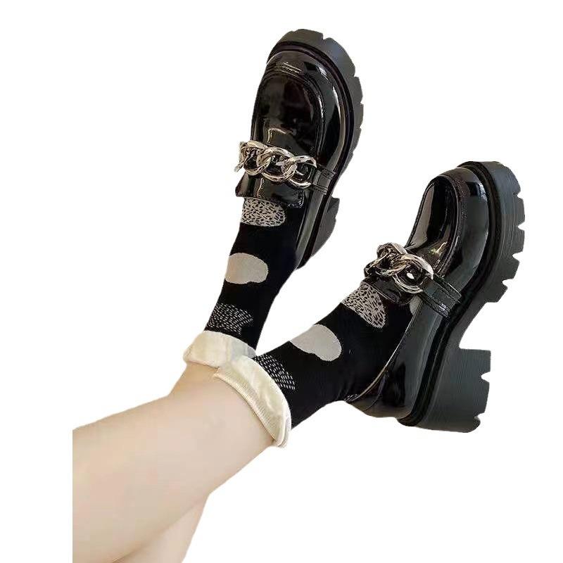 Student platform high-heeled college style Mary Jane jk small leather shoes women's new Korean version chain British style single shoes