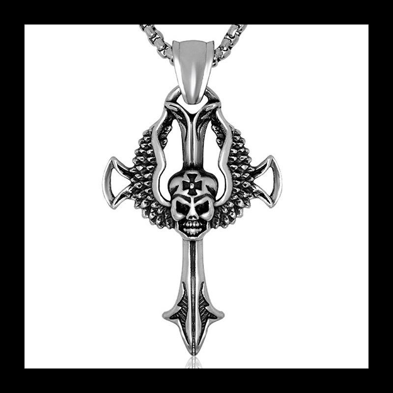 Domineering Titanium Steel Skull Pendant Necklace, Trendy Personality Ghost Head Pendant, Rock Punk Nightclub Accessories SP223