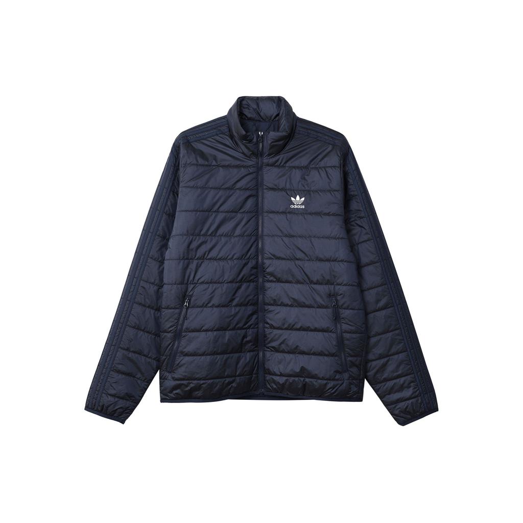 Adidas Originals Solid Color Logo Print Zipper Stand Collar Warm Outdoor Quilted Lightweight Cotton Jacket Men Jacket Deep-Indigo HL9215