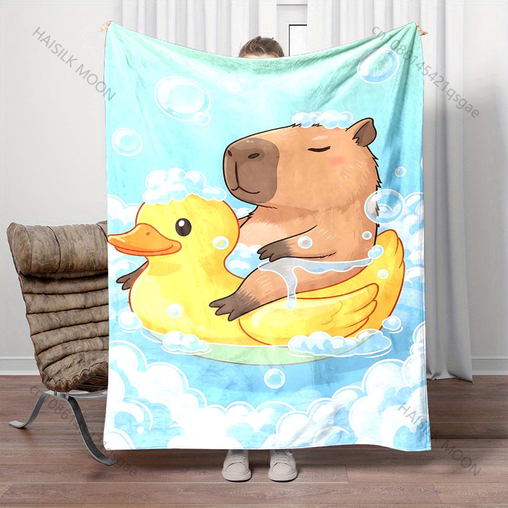 1PC Cute Capybaras Print Cartoon Blanket Fluffy Throw Warm Soft for All Seasons Gifts for Friends Home Travel Camping Picnic