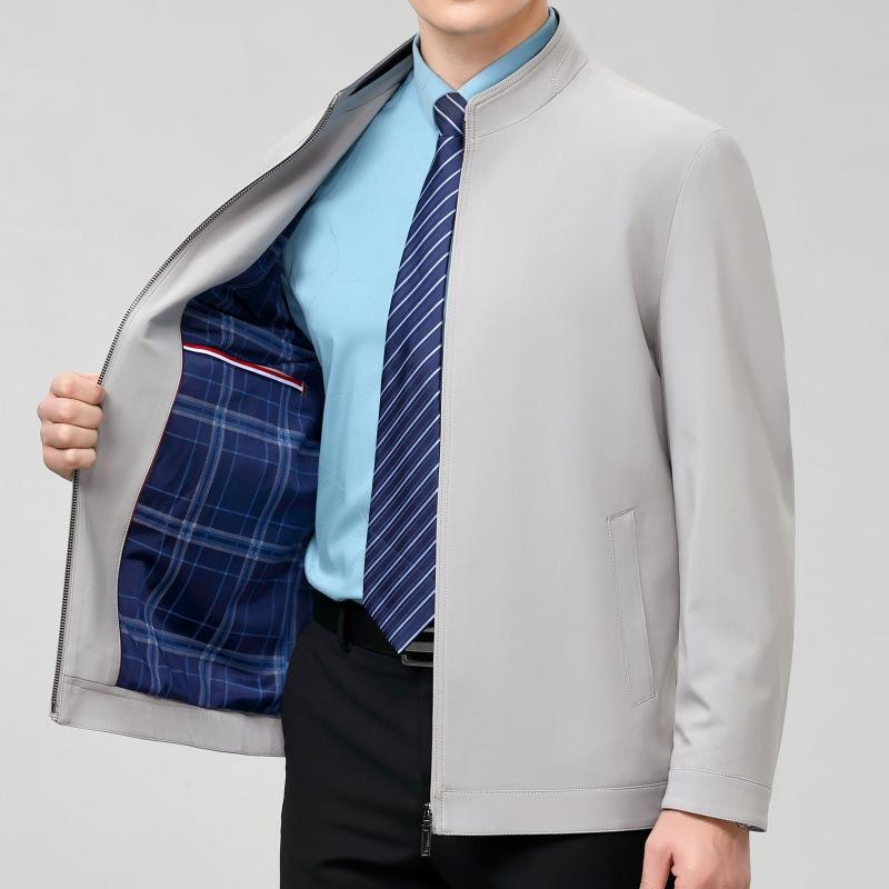 High-end Mulberry Silk Jacket Men's Stand-up Collar Middle-aged Casual Jacket Casual Loose Dad Spring and Autumn Thin Coat