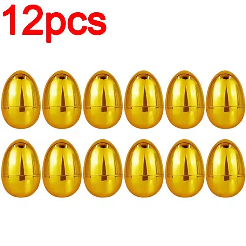 6-24pcs Golden Easter Eggs Plastic Fillable Egg Easter Egg Hunt Game Prizes Home Decoration Supplies Kids Birthday Party Favors