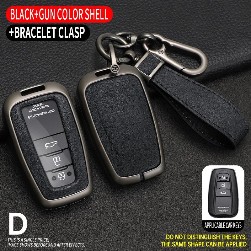 Zinc Alloy + Leather Car Key Case for Toyota Corolla Hybrid 2021 Rav4 Land Cruiser Prado Camry Highlander Prius C-HR 2018+