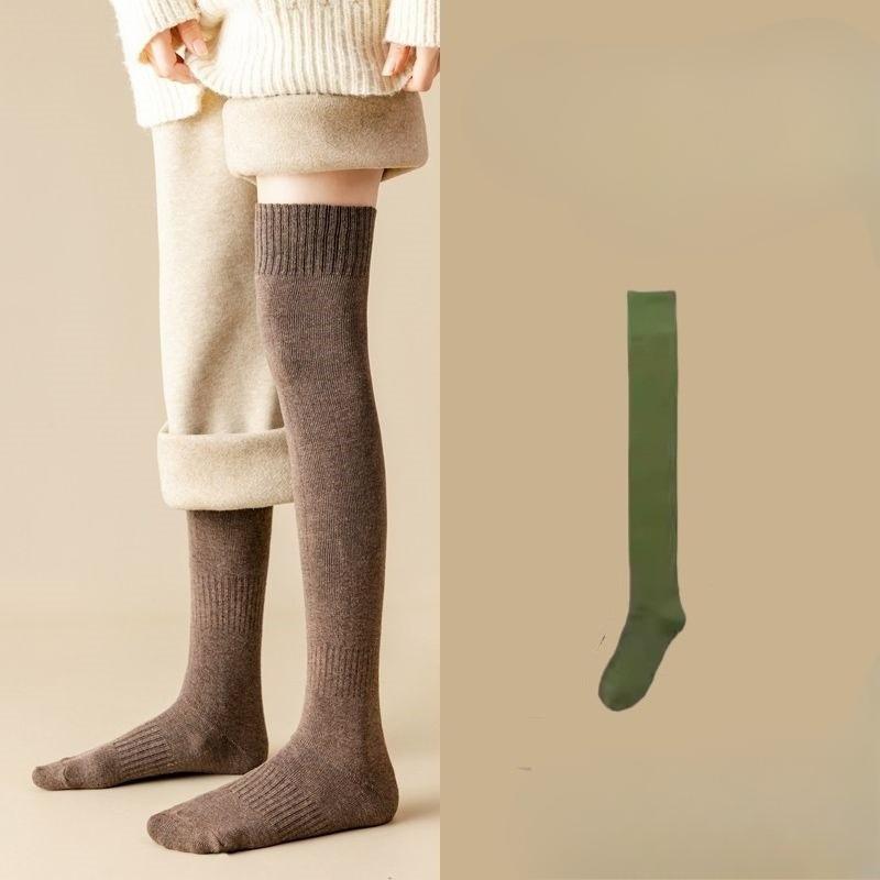 Thick and Warm Padded Women's Long Knee Socks with Woolen Cuffs for Autumn and Winter. Knee-length Over-the-knee Socks for Warmth.