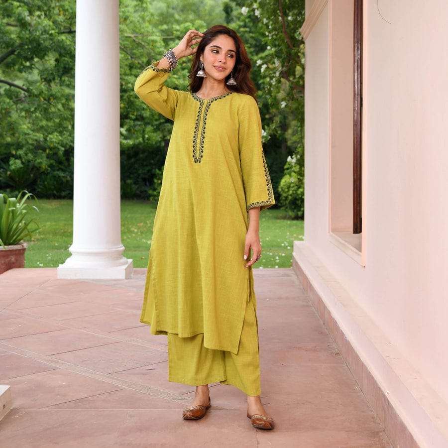 Indian Designer Top Tunic Cotton Slub Kurti Women Bollywood Party Wear Salwar Kameez Kurta Pant Set