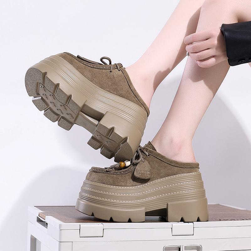 Fashion Women's Platform Loafers Spring and Autumn British Style Retro Round Toe Lace-up Versatile Women's Single Shoes Zapatos De Mujer