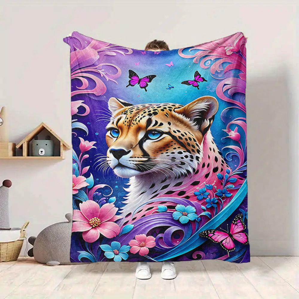 1pc Cheetah Art Print Blanket Lightweight Flannel Blanket Throw Blanket For Sofa, Bed, Travel, Camping, Livingroom, Office yy251015184