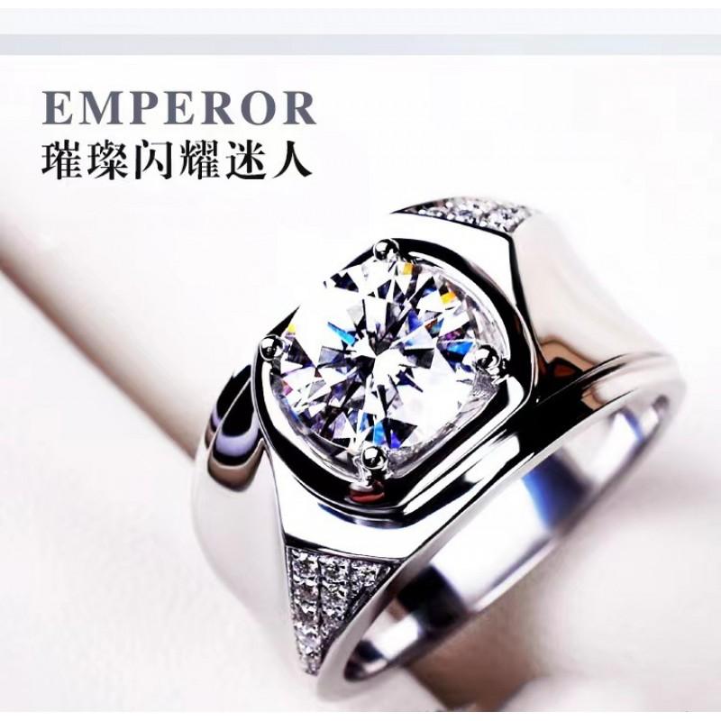Mens Adjustable Open Ring With 2ct Simulated Moissanite White Gold Plated Geometric Design Business Casual Wear