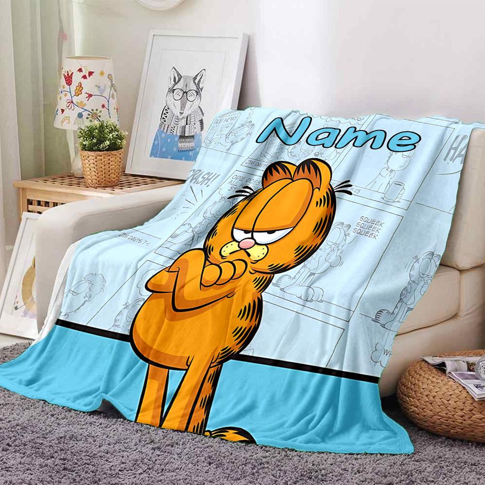 Custom Name Garfield's Cosmic Adventure flannel Blanket for Super Soft Cute Comfort Blanket for Travel Bedding Couch Sofa Blanket