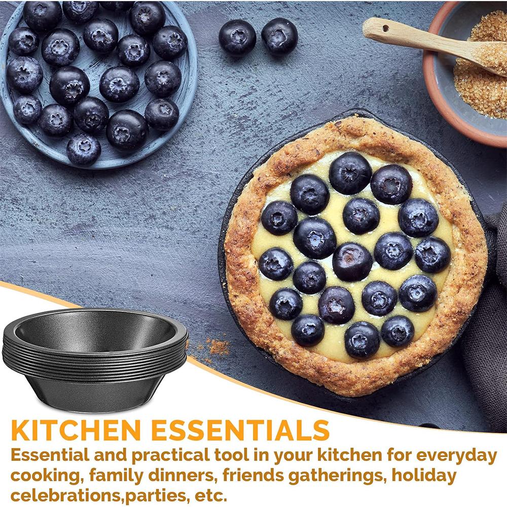 LMETJMA Mini Pie Pans Carbon Steel Pie Pans Nonstick Small Pie Tins Round Bread and Meat Pie Tins for Cake Bread Dessert