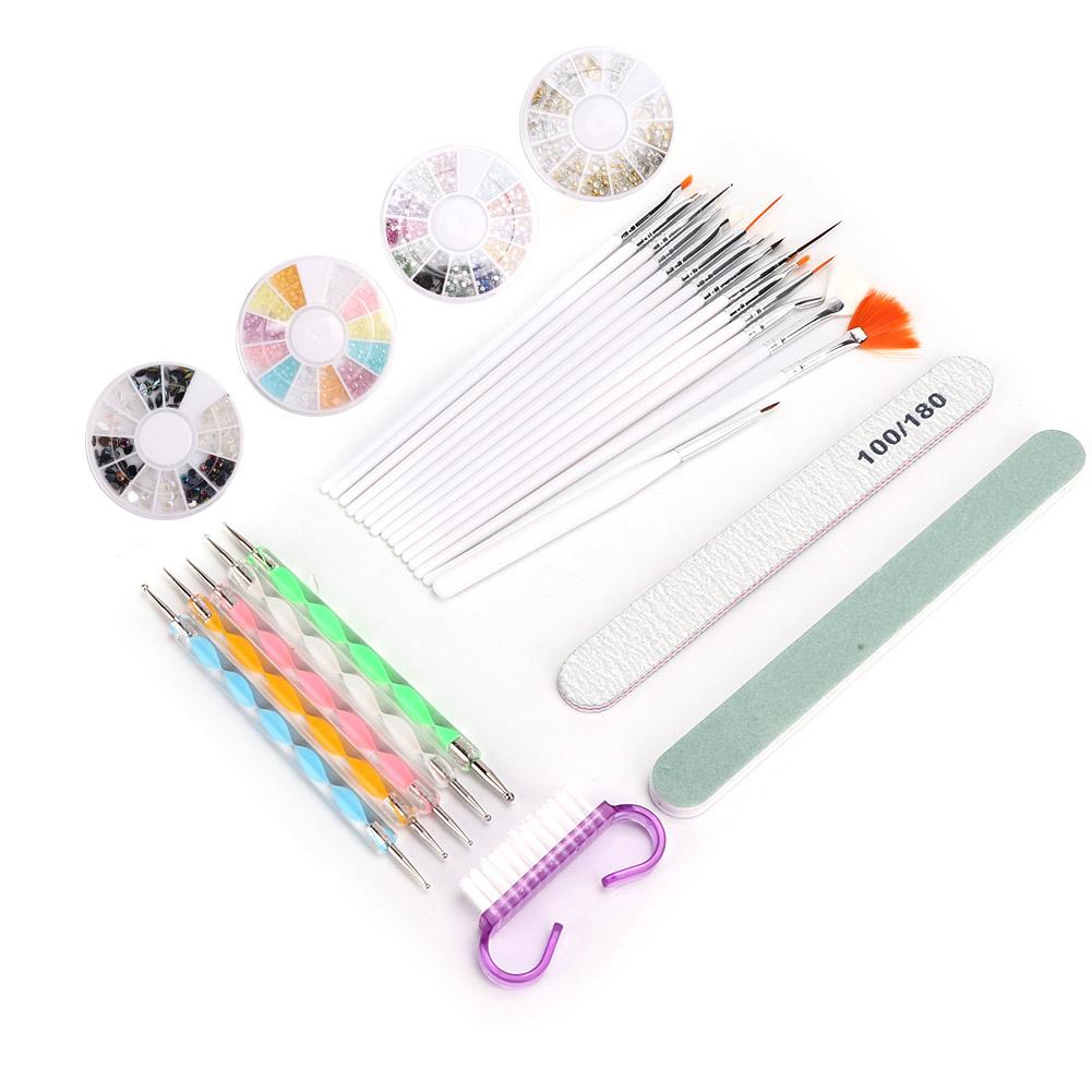 Nail Art Painting Brush Dotting Pen Nail File Rhinestones Dust Brush Manicure Tool Set