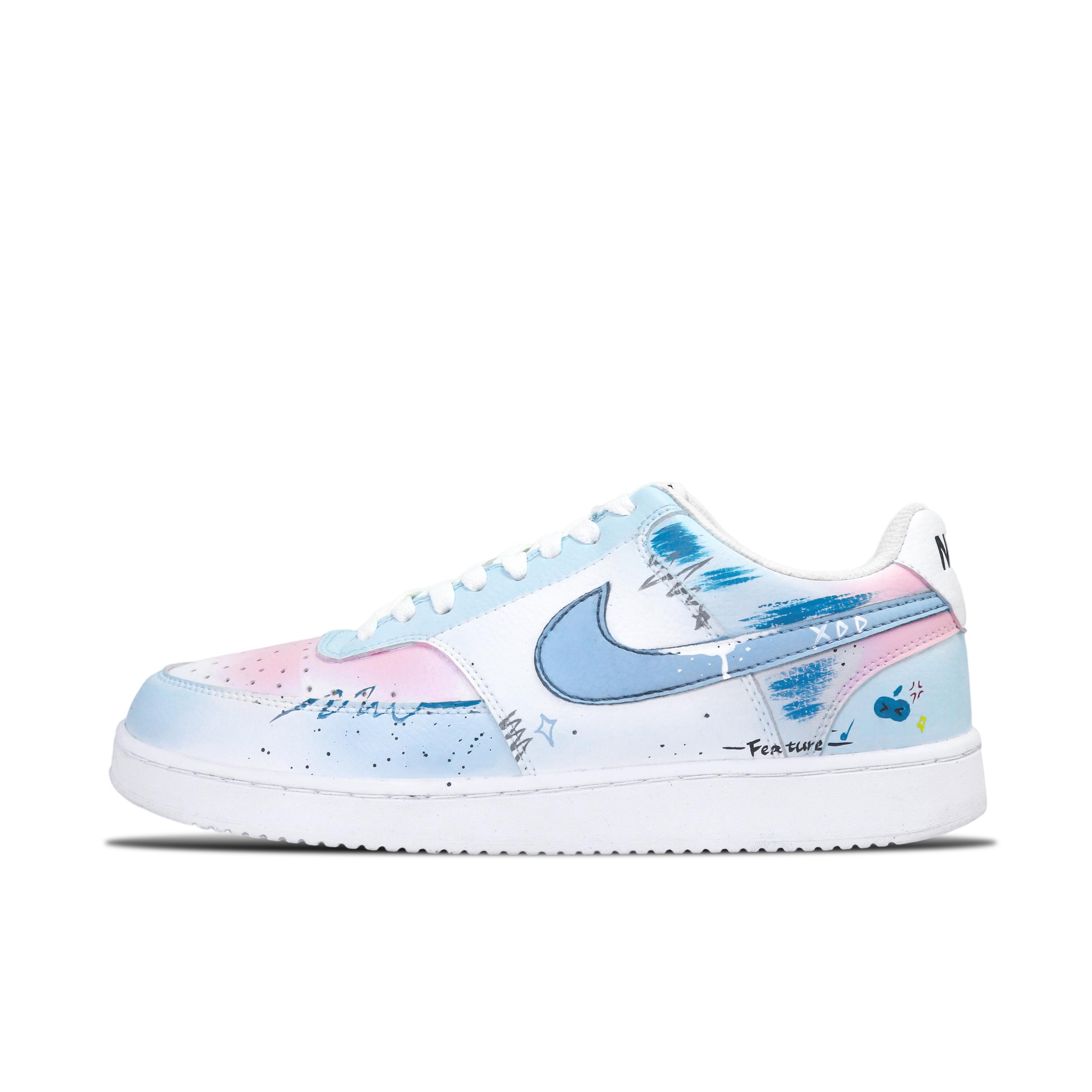 

Nike Court Vision Graffiti Fantasy Leather Comfortable Low top Skateboard Shoes Men s Blue Pink DH2987-101(Team646- ) 41