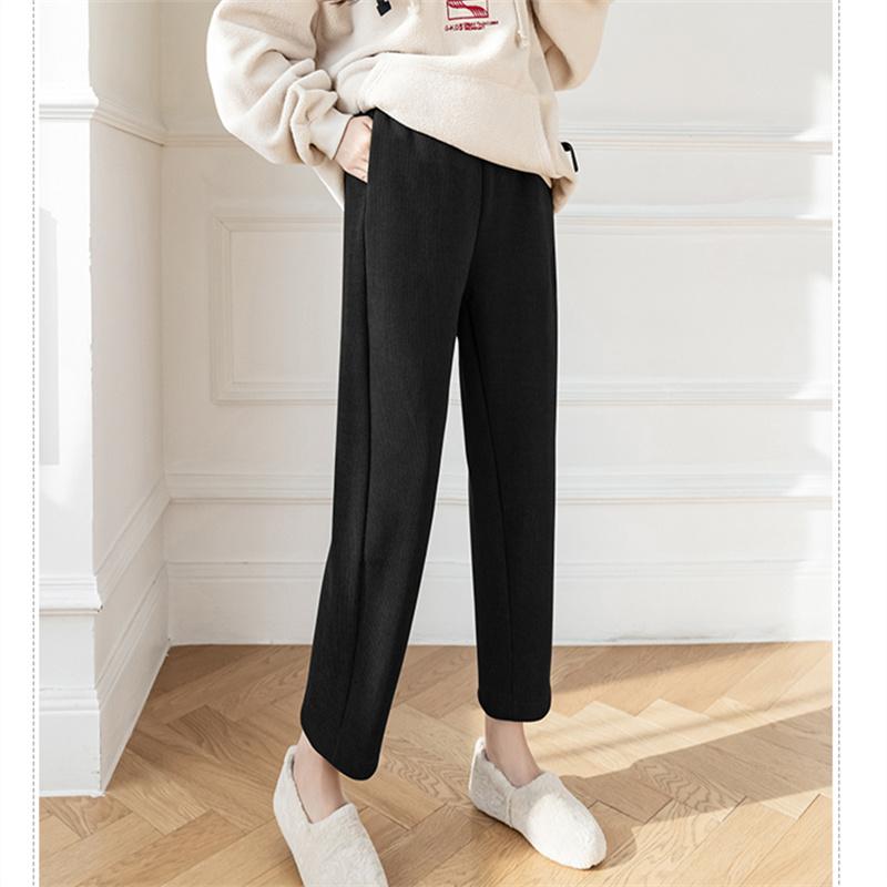 2022 Autumn Winter Korean Stytle Pants Women Thicker Soft Stylish Solid Bottom High StreetSimple Elastic Waist Feminine Trouser