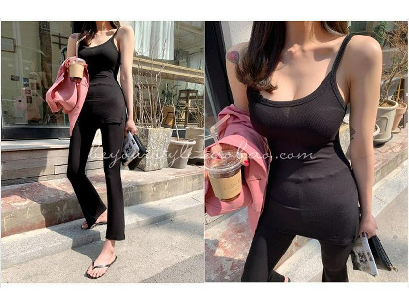 Same-Day Shipping: Cozy Korean Fashion Set – Soft Black Camisole + Relaxed Fit Long Pants