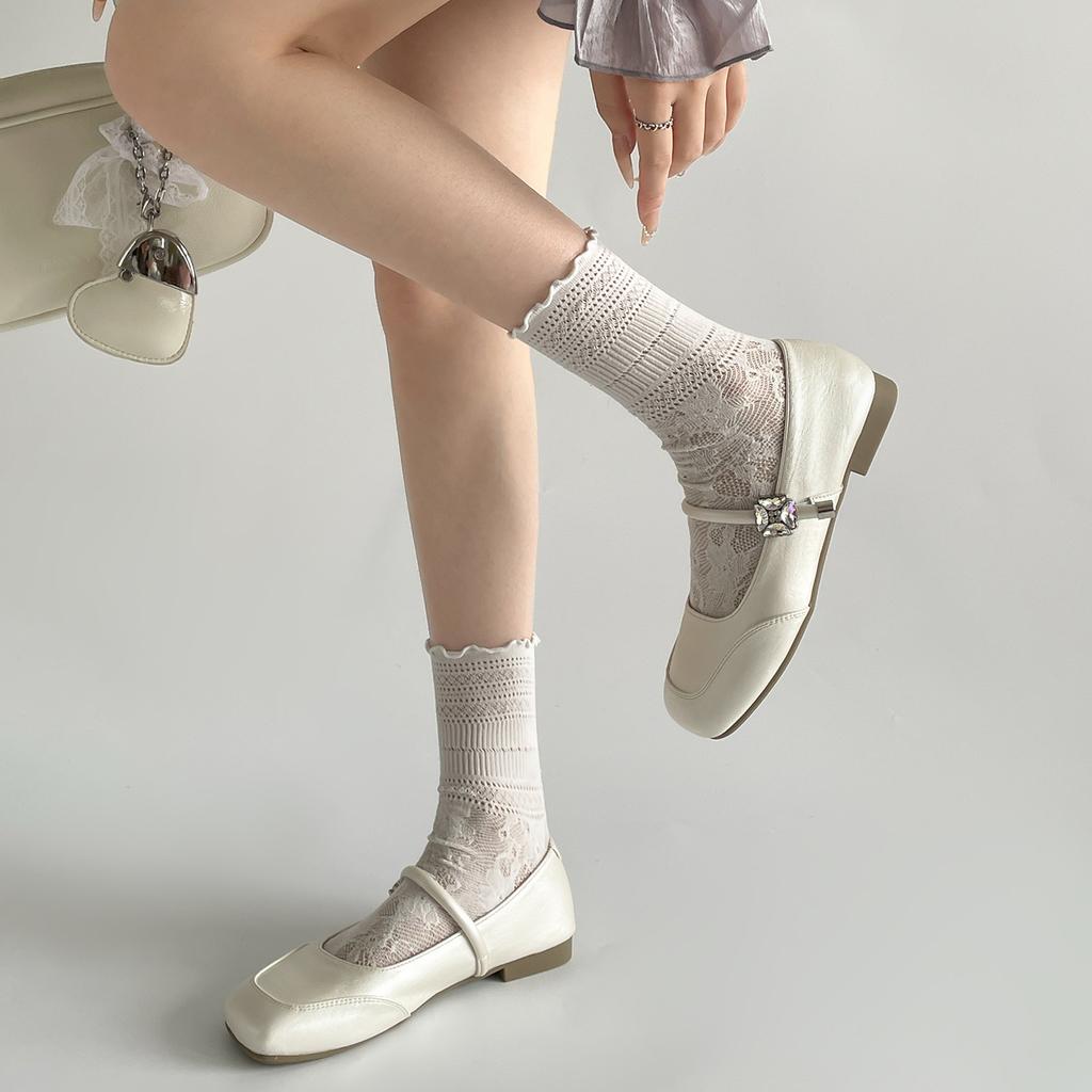 White French square head inner height increase shallow mouth flat-soled single shoes women's summer 2025 new skirt soft-soled Mary Jane shoes