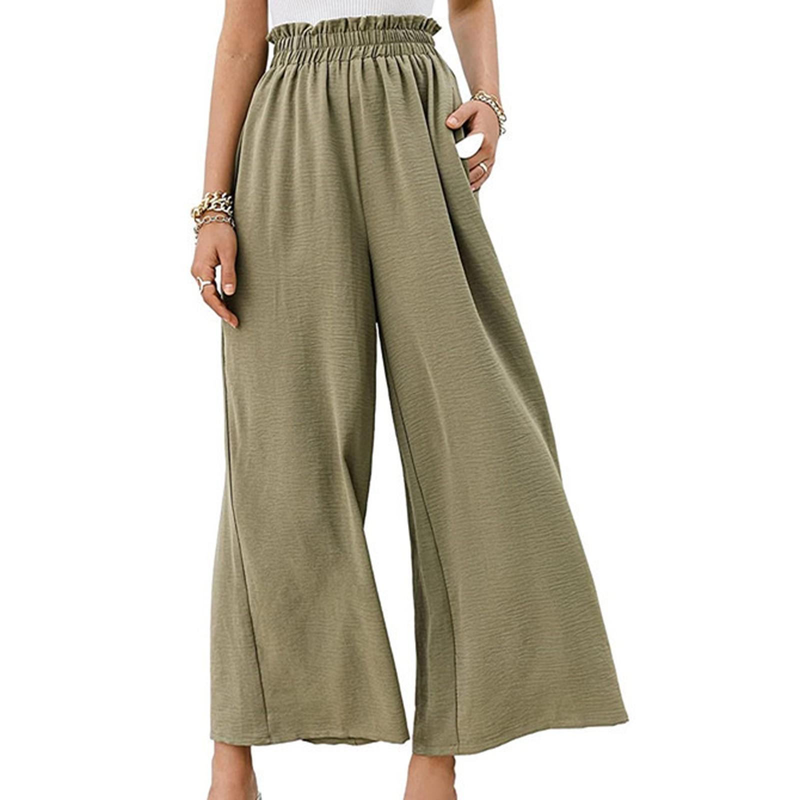 

Модные женские однотонные хлопковые и льняные широкие брюки с высокой талией, свободные повседневные брюки XL