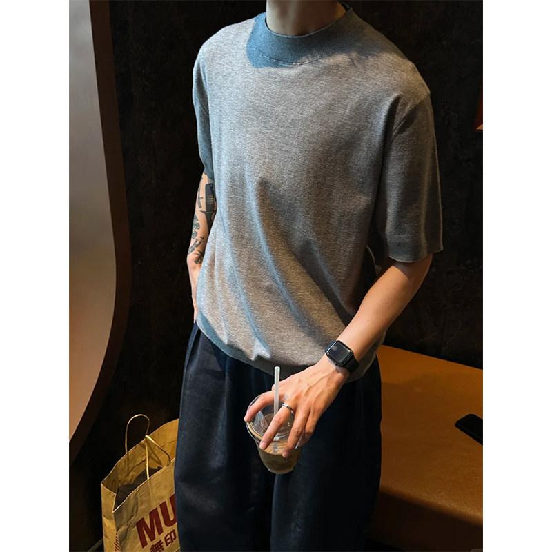 Knitted sweater short-sleeved men's summer thin cleanfit cool T-shirt minimalist loose round neck bottoming shirt