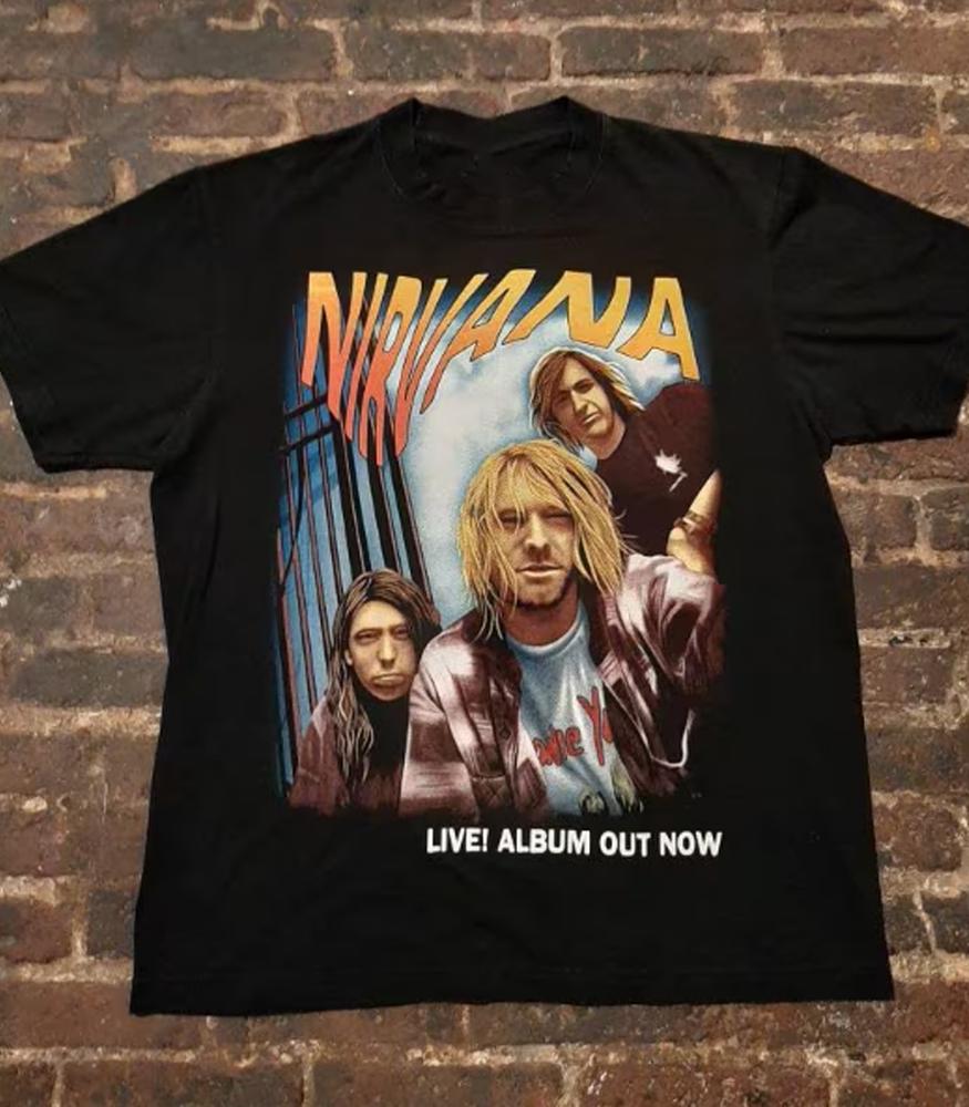 retro Nirvana rock band Live T-shirt Black Cotton Unisex Q614 S