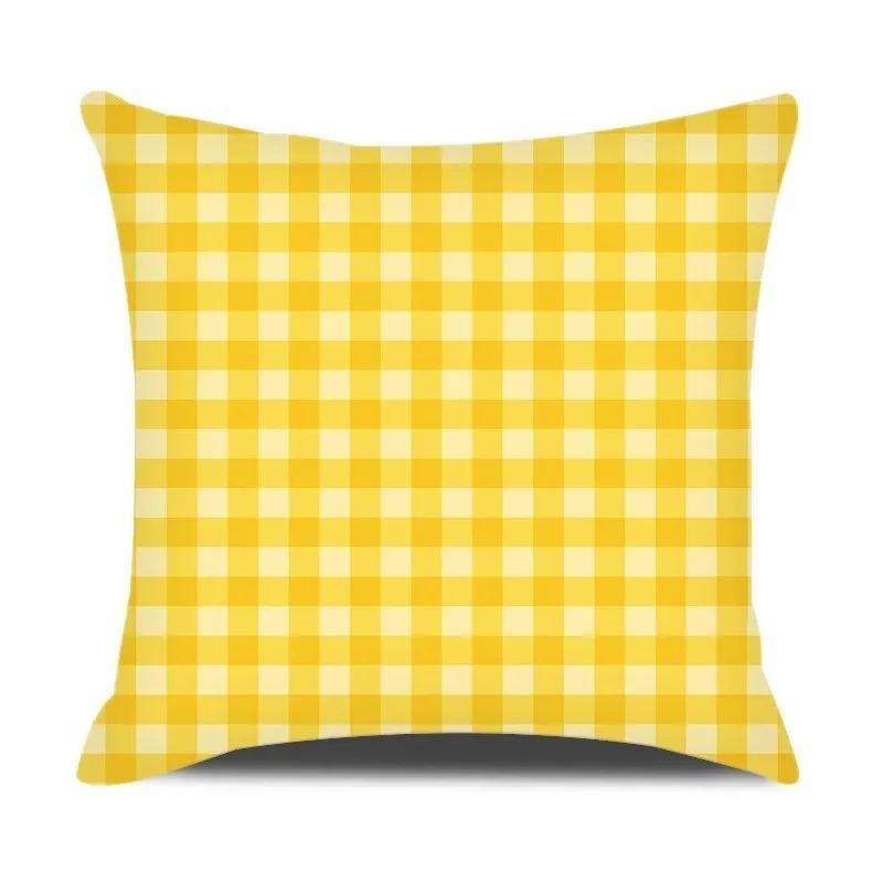 Daisy Flowers Green Yellow Plaid Double-Sided Printed Pillow Cover Short Plush Suitable Living Bedrooms Sofa Throw Cushion Cover
