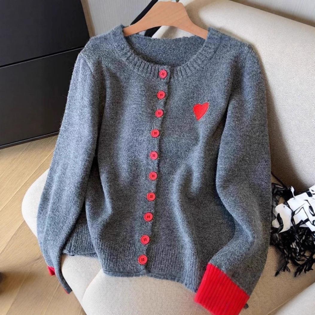 

Sweater Coat Women s Spring and Autumn Round-neck Patchwork Knitted Cardigan Loose Sweater Cardigan Laid-back Style Top L