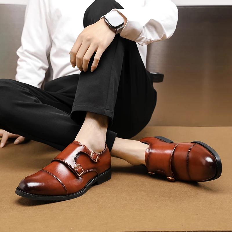 Fashion Brand Designer British Monk Strap Leather Shoes for Men Dress Formal Wedding Prom Oxford Luxury Man Male Men Shoes