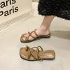 Aphixta Metalen Gesp Dec Dames Teenslippers Zomer Strand Slippers Smalle Band Schuifsandalen Snoepkleur Zoete Slippers Platte Sandalen