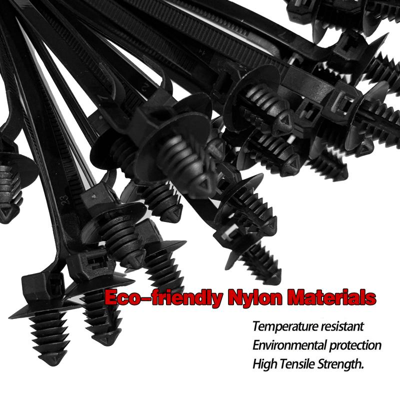 160PCS Car Wire Harness Fastener Tie Cars Corrugated Pipe Cable Ties Wrap Cable Clamp Clips Management Car Wire Organizers