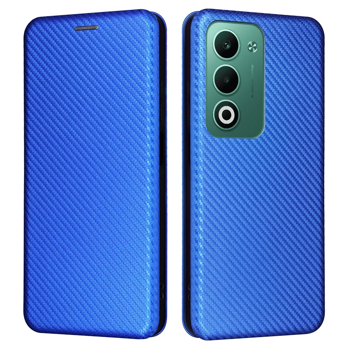 

For Oppo A5 5G/4G Case Carbon Fiber Texture Drop-Proof PU Leather Phone Cover Blue