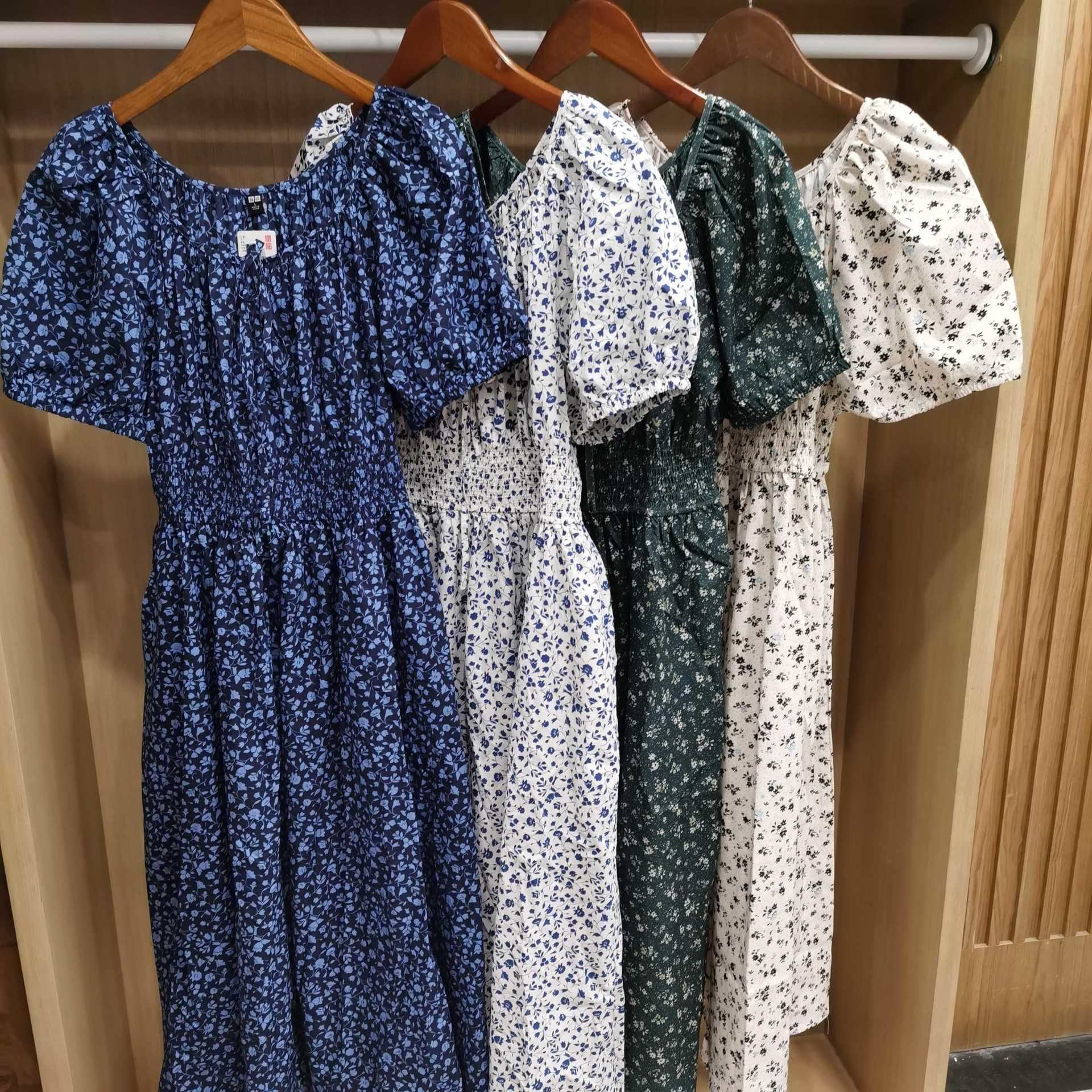 

Japanese Style Women s Print Puff Sleeve Short Dress - New Spring/Summer Waist Slimming S