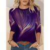 Ladies' Gradient Pink Blue Printed Long Sleeve T-shirt - Gradual Splicing Round Neck Casual Top