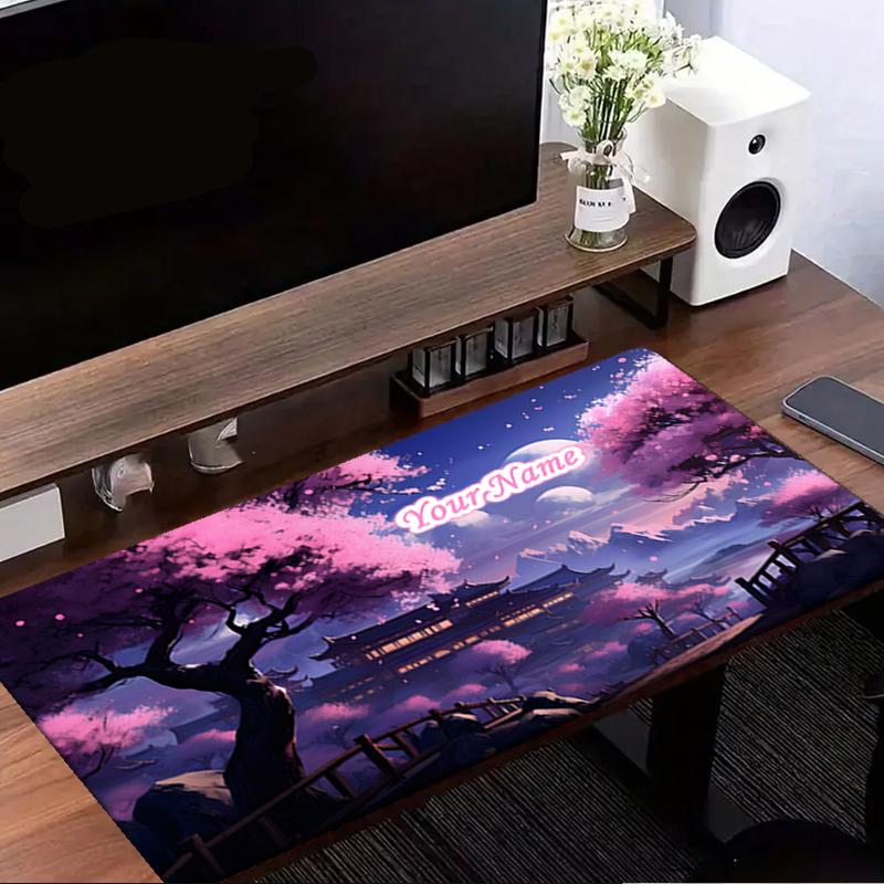 1PC Custom Name Cherry Blossom Fantasy Landscape Mouse Pad, Keyboard and Mouse Desk Pad, for Computer Notebook  Birthday Gift For Any Room Or Office