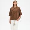 DIMANAF 2025 Plus Size Summer Solid Bat Stripe T-shirt Women Short Sleeve Loose Tops Tees