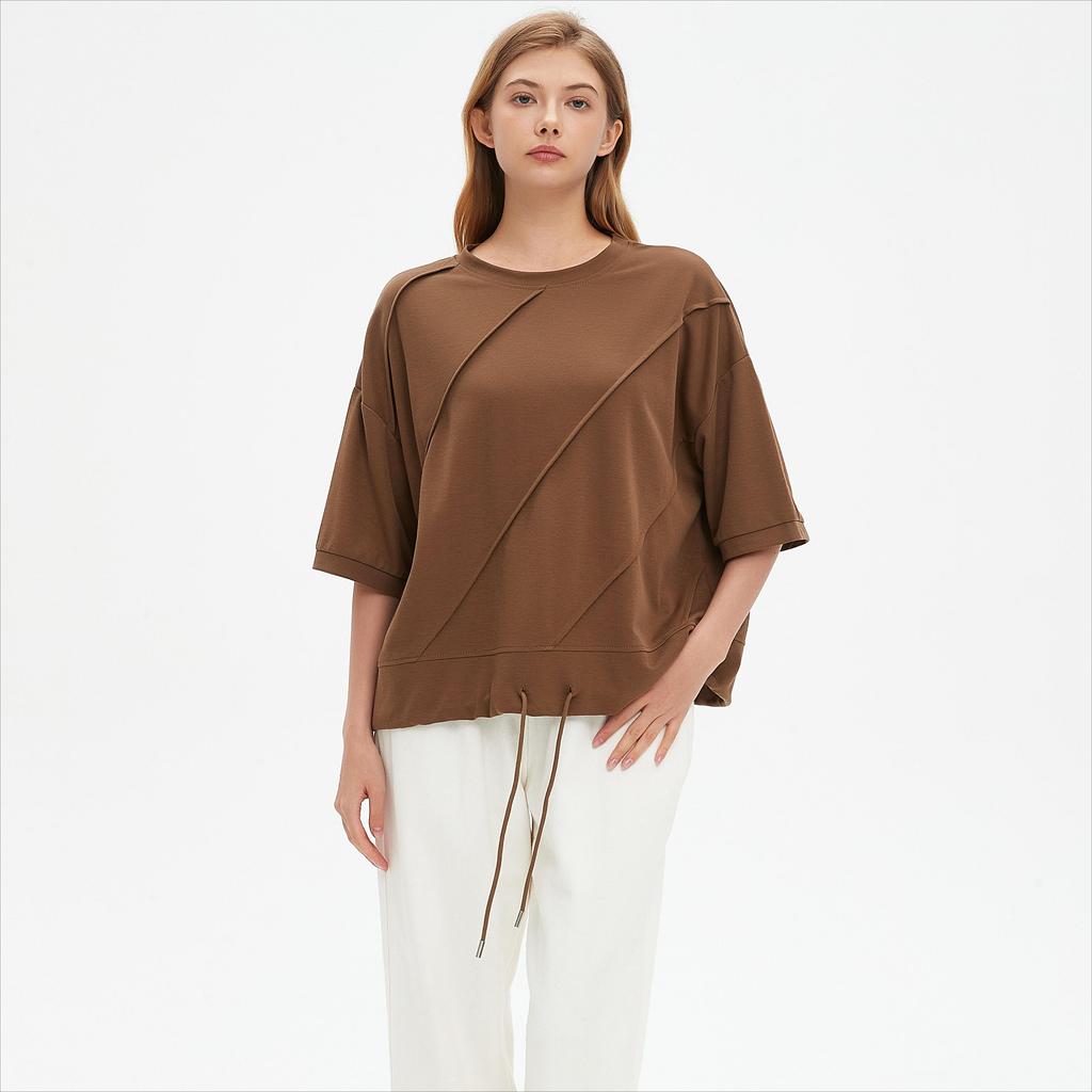 DIMANAF 2025 Plus Size Summer Solid Bat Stripe T-shirt Women Short Sleeve Loose Tops Tees