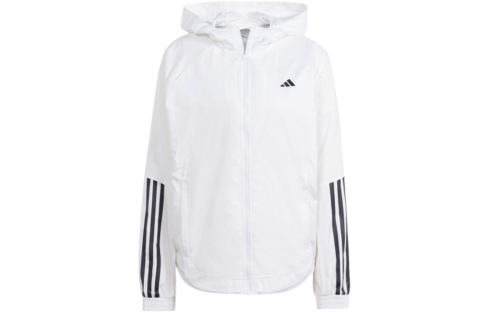 adidas Hyperglam Wind.Rdy Striped Logo Print Long Sleeve Hooded Jacket IS8042 L