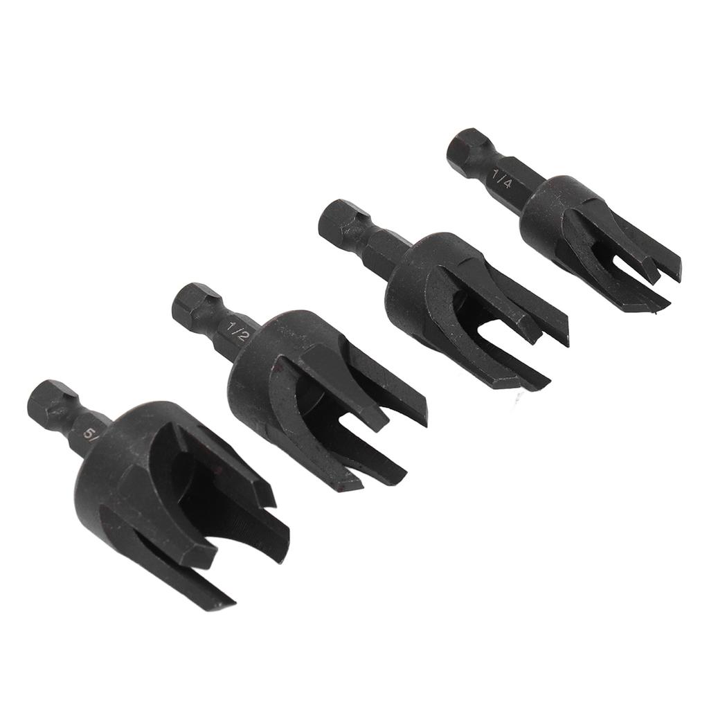4 Stück Holzstopfenbohrer-Set Kohlenstoffstahl 1/4 Zoll Sechskantschaft Krallentyp Holzstopfenschneider-Set 1/4 Zoll