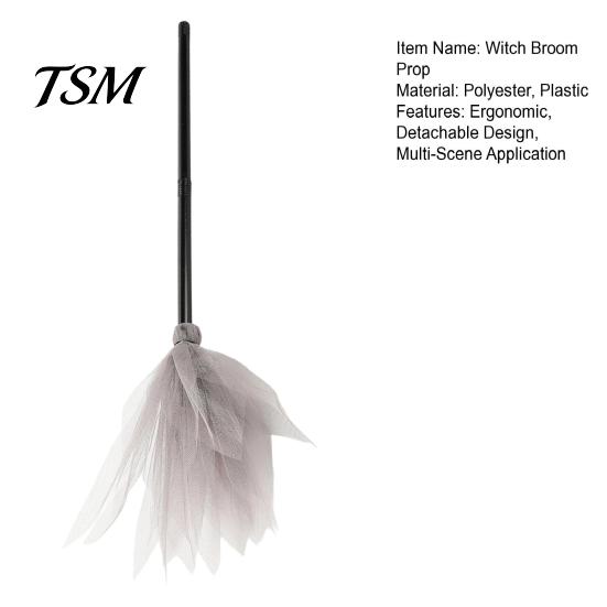 Decorative Witch Broom Halloween Prop, Detachable Mesh Wizard Broomstick for Magic Cosplay Costume Party Stage Performance, Haunted House Decoration