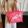 Bolso Estilo Europeo y Americano Playa Gran Capacidad Hombro Bolso de Viaje Bolso Tote Denim Estampado con Borla Hecho a Mano