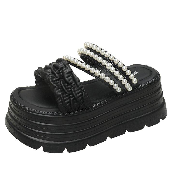 Mode 9CM Sommer Casual High Platform Sandalen Damen Schnallenriemen Pantoletten Dicke Sohle Perle Sandalen Frau Klobige Strandschuhe Mujer