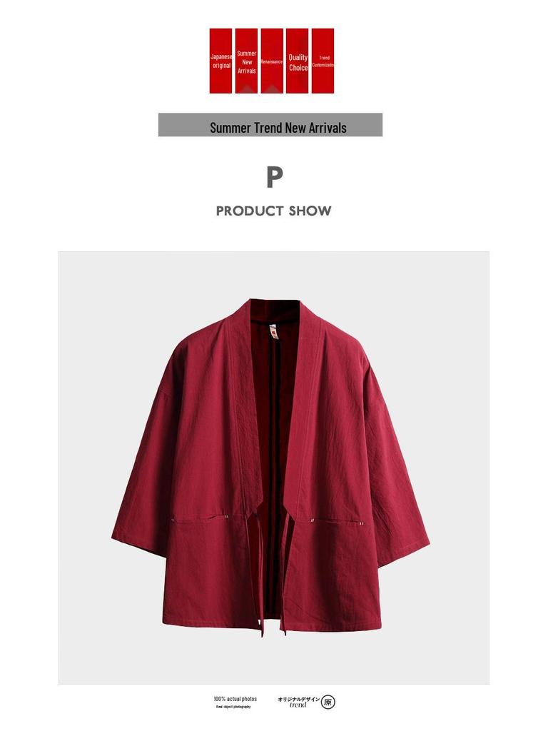 Men's Chinese-Style Trench Coat with Tie-Waist, Cape Design, Seven-Sleeve Dao Robe, and Embroidered Hanfu Details.