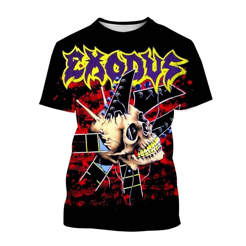 Heißer Verkauf Exodus Personalisiertes bedrucktes 3D-Druck-T-Shirt Personalisierte Band Hip-Hop Männer und Frauen Casual Cooles T-Shirt Harajuku Street Punk
