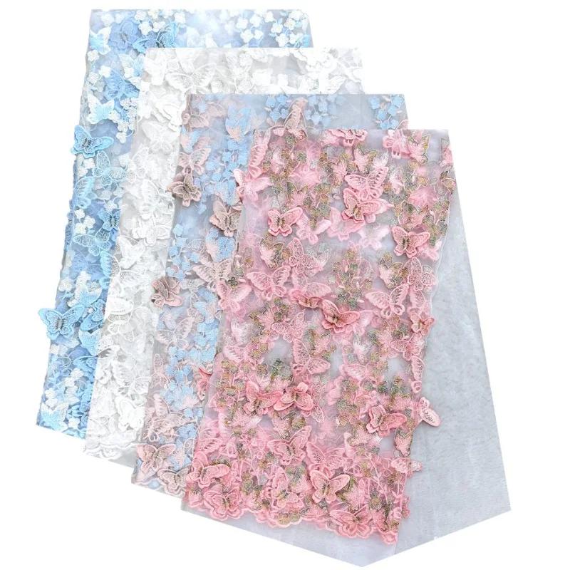 3D Hand-embroidered Cloth for Wedding Fabric Butterfly Embroidery Fabric DIY  for Dress Water-soluble Mesh Embroidery Lace