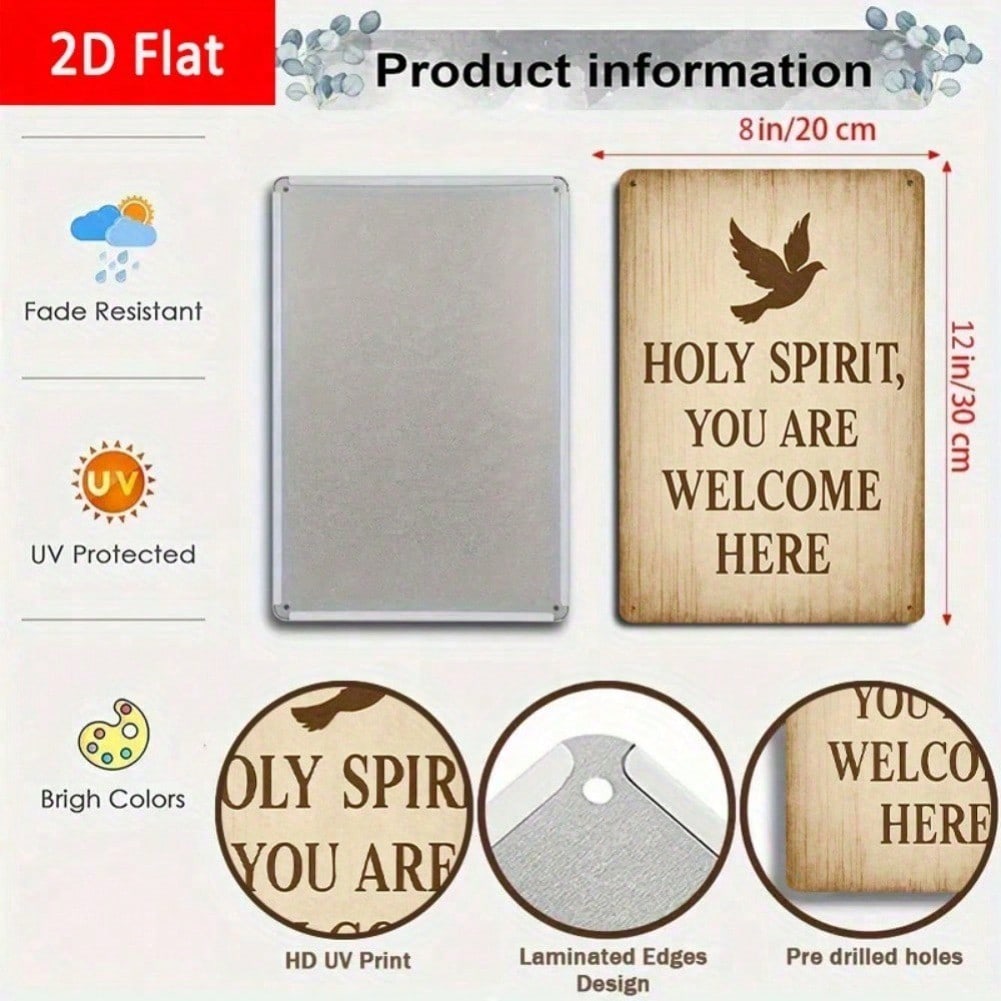 

Holy Spirit Welcome Here Religious Tin Sign Wall Decor 8x12 Inches Metal Art Home Chapel Bedroom 20x30 разноцветный