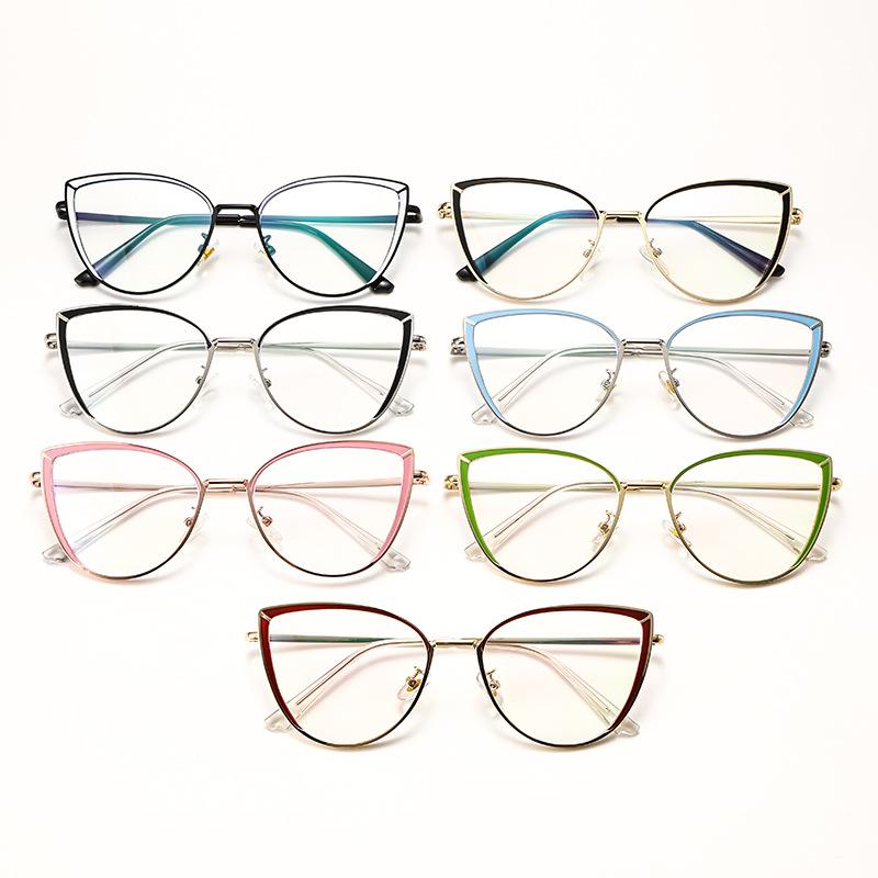 6221 Fashion Cat'S Eye Metal Spring Leg Flat Glasses 2025 New Personalized Anti-Blue Light Plain And Thin Glasses