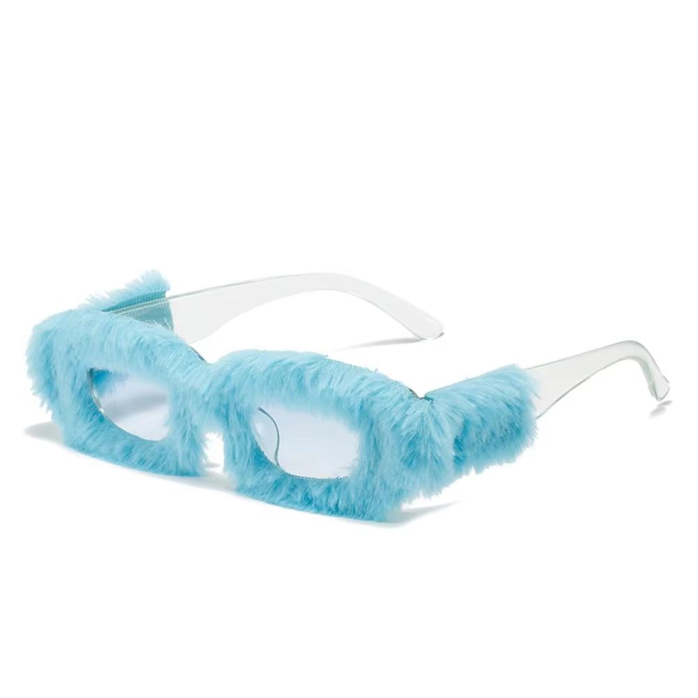 Rectangle Sunglasses Women Fashion New in Furry Frame Vintage Shades Eyewear Brand Design UV400 Winter Party Sun Glasses